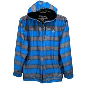 Sessions Mens XXL Backstage Blue Gray Striped Snowboard Full Zip Hoodie Jacket